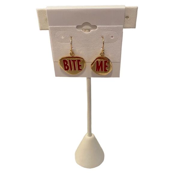 Bite Me Drop Earrings in Gold & Red. Let your earrings do the talking ;-)) - Picture 5 of 6